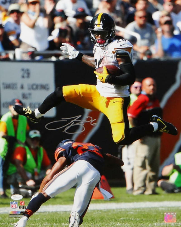 LeVeon Bell Autographed Steelers 16x20 PF Photo Jumping over Bears- JSA W Auth *Silver