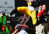 LeVeon Bell Autographed Steelers 16x20 PF Photo Jumping over Bears- JSA W Auth *Silver