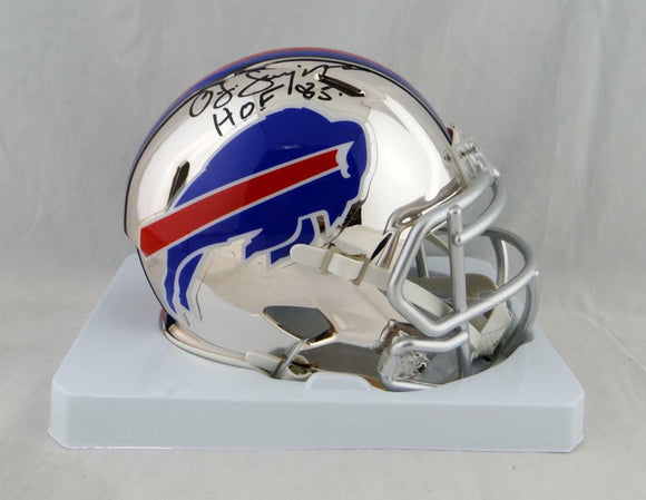 OJ Simpson Autographed Buffalo Bills Chrome Mini Helmet w/ HOF- JSA W Auth *Black