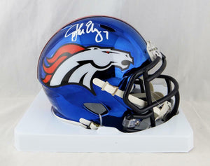 John Elway Autographed Denver Broncos CHROME Mini Helmet- JSA W Auth *White
