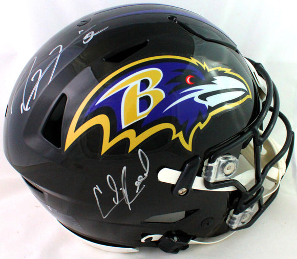 Ed Reed Ray Lewis Signed Baltimore Ravens F/S SpeedFlex Authentic Helmet - Beckett W Auth *White